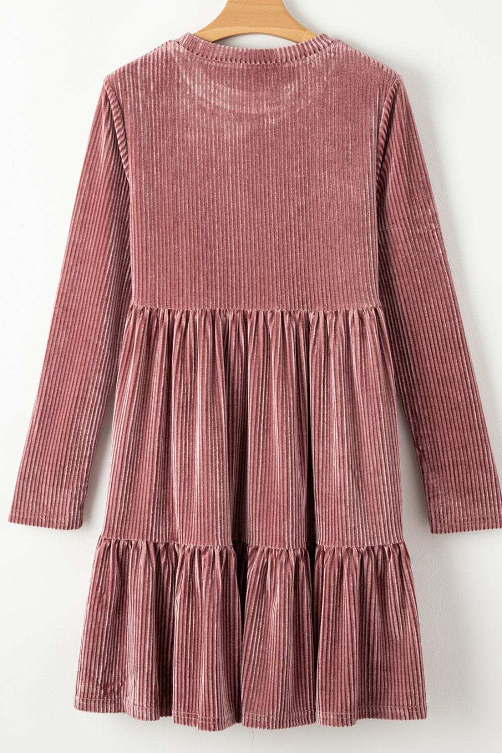 Ruffle Hem Round Neck Long Sleeve Dress - Trendsi - Flyclothing LLC