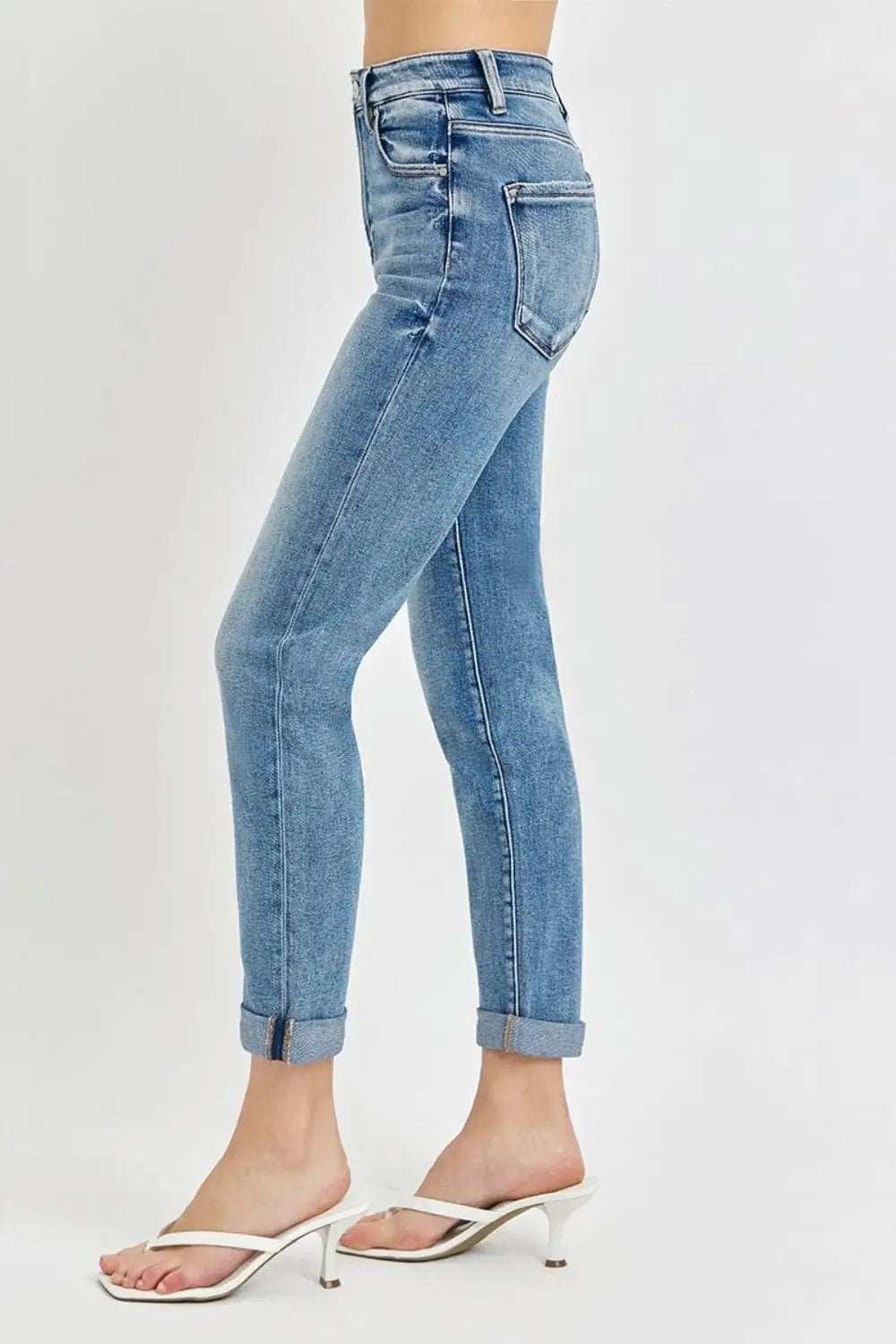 Risen Full Size High Rise Cropped Roll Up Jeans - Trendsi - Flyclothing LLC