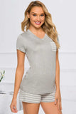 Striped Short Sleeve Top and Shorts Lounge Set - Trendsi - Flyclothing LLC