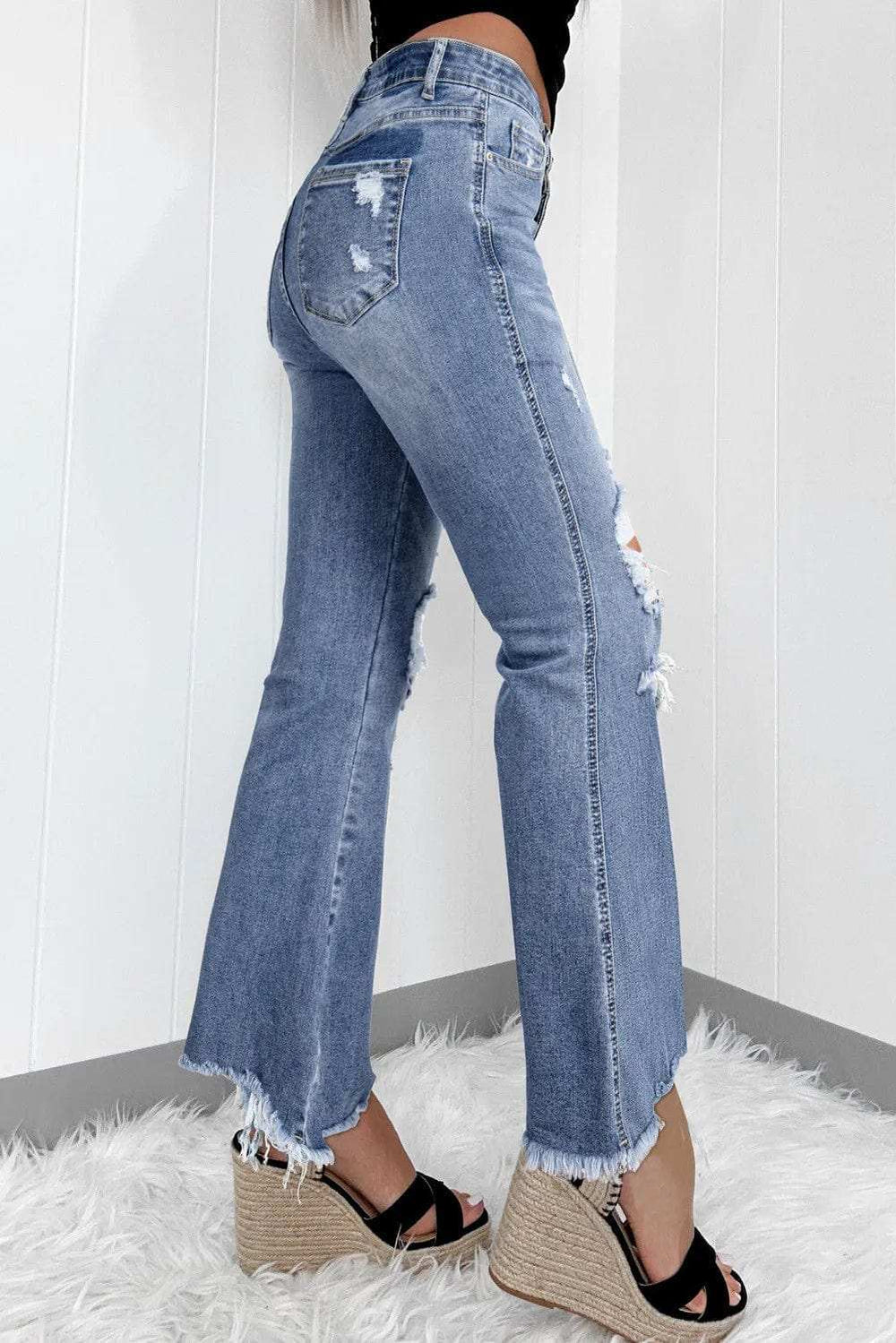 Distressed Raw Hem Bootcut Jeans - Trendsi - Flyclothing LLC