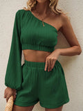 One Shoulder Long Sleeve Top and Shorts Set - Trendsi - Flyclothing LLC