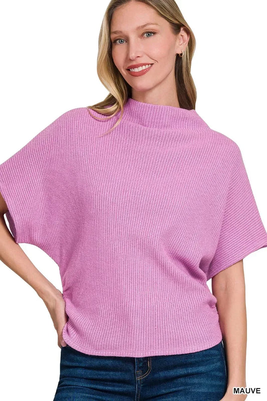 Zenana Mock Neck Sweater with Side Shirred - Trendsi - Flyclothing LLC