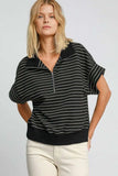 Umgee Striped Half Zip Short Sleeve Sweatshirt - Trendsi - Flyclothing LLC