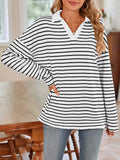 Striped Johnny Collar Long Sleeve T-Shirt - Trendsi - Flyclothing LLC