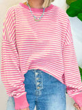 Striped Round Neck Long Sleeve Sweatshirt - Trendsi - Flyclothing LLC