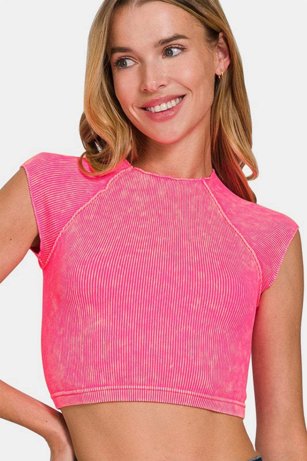 Zenana Ribbed Round Neck Cropped Top - Trendsi - Flyclothing LLC