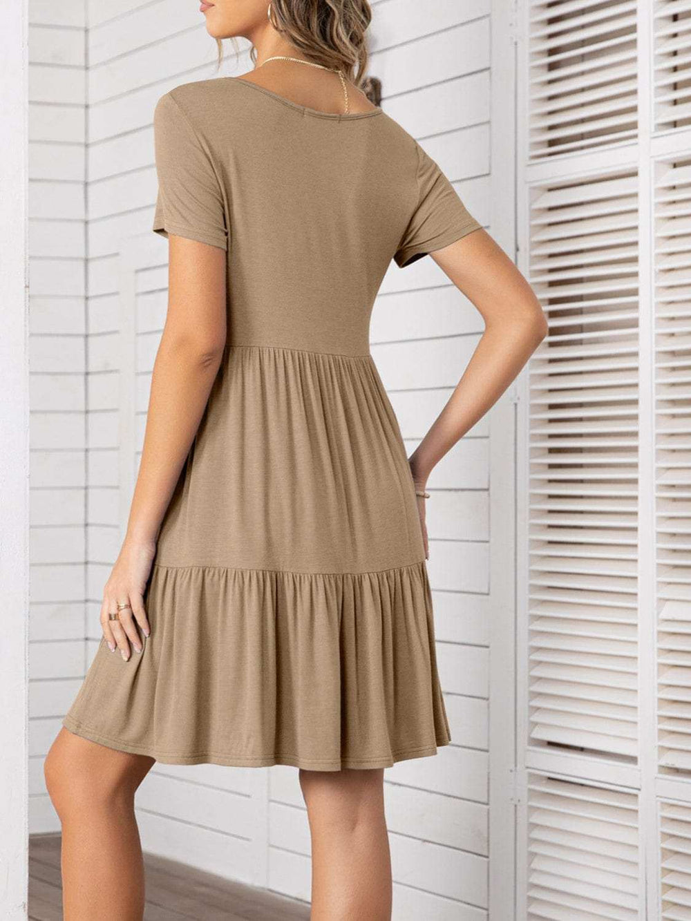 Round Neck Short Sleeve Mini Tee Dress - Trendsi - Flyclothing LLC