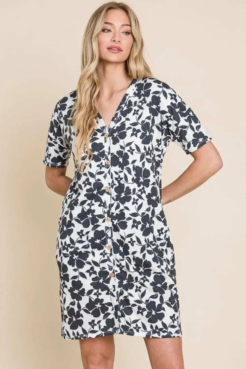 BOMBOM Floral Button Down Mini Dress - Trendsi - Flyclothing LLC