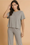 Zenana Soft Melange Short Sleeve Tee & Long Pants Set - Trendsi - Flyclothing LLC