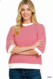 Zenana Striped Contrast Trim Banded Bottom Top - Trendsi - Flyclothing LLC