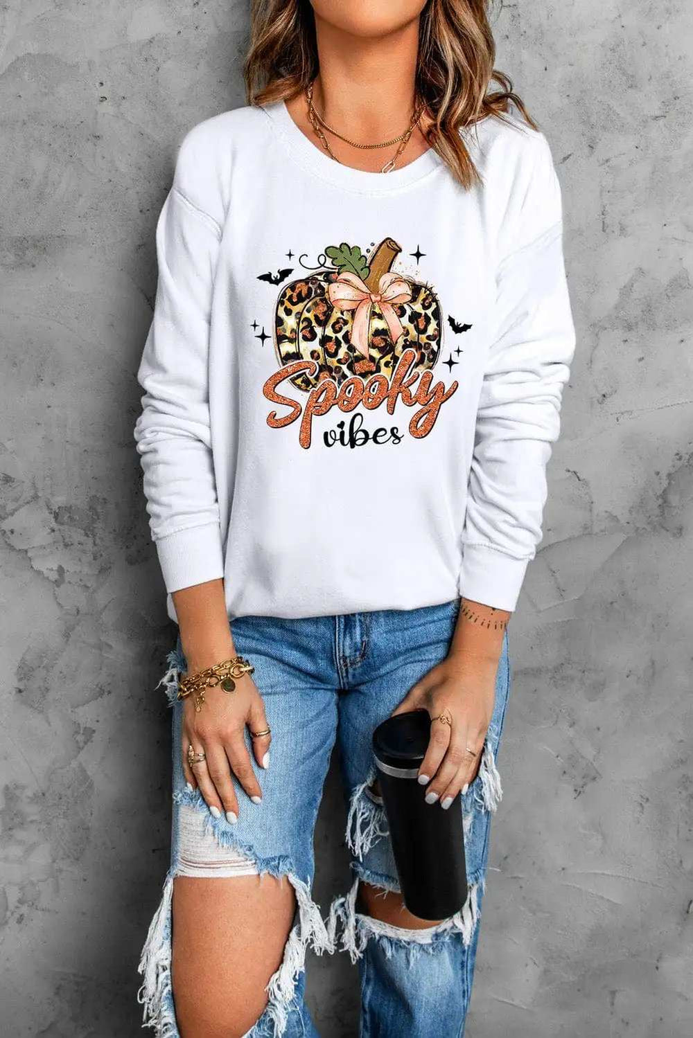 Graphic Round Neck Long Sleeve Sweatshirt - Trendsi - Flyclothing LLC