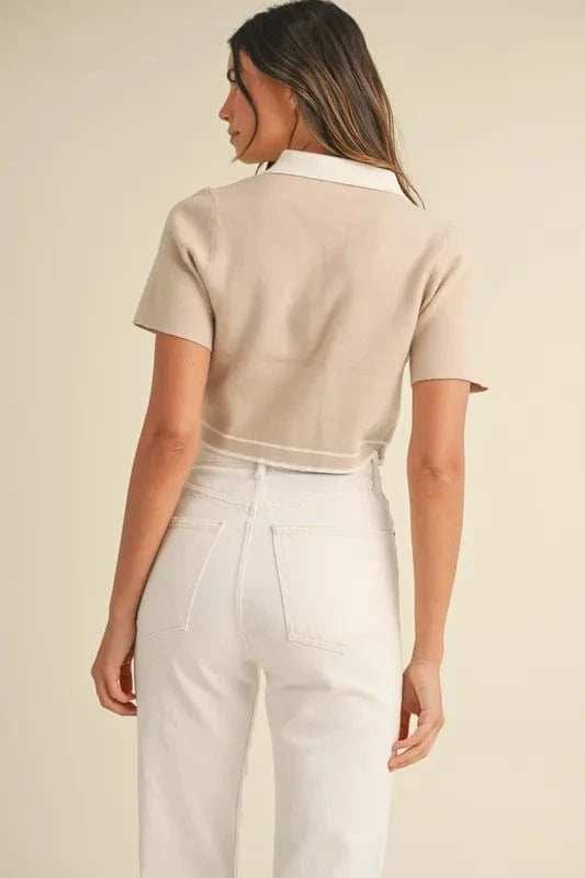 MABLE Button Down Contrast Collared Knit Cardigan - Trendsi - Flyclothing LLC