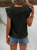 Eyelet Round Neck Cap Sleeve Top - Trendsi - Flyclothing LLC
