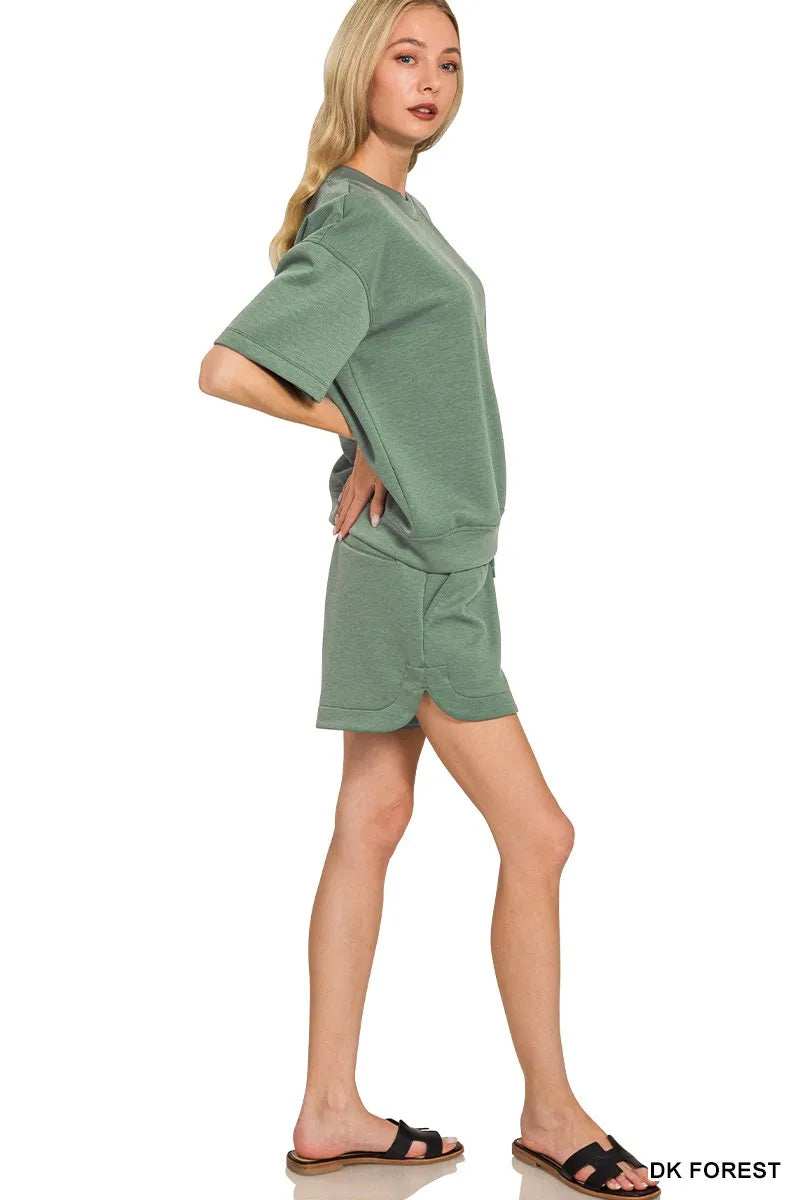 Zenana Scuba Short Sleeve Top & Shorts Set - Trendsi - Flyclothing LLC