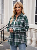 Pocketed Plaid Collared Neck Long Sleeve Shirt - Trendsi - Flyclothing LLC