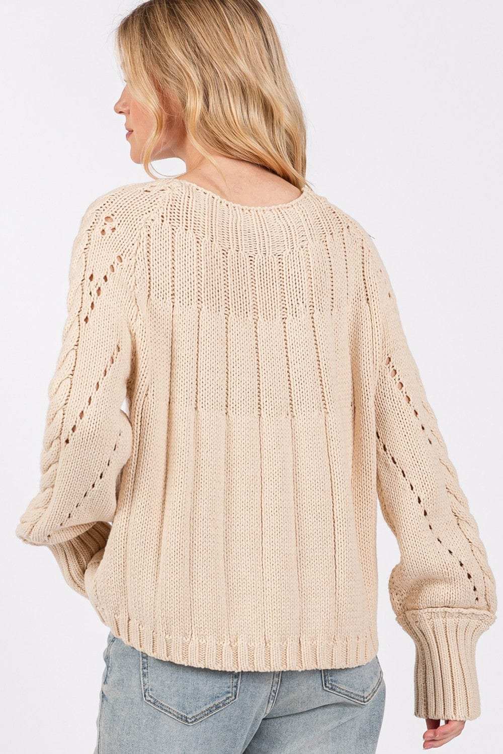 SAGE + FIG Cable-Knit Long Sleeve Sweater - Trendsi - Flyclothing LLC