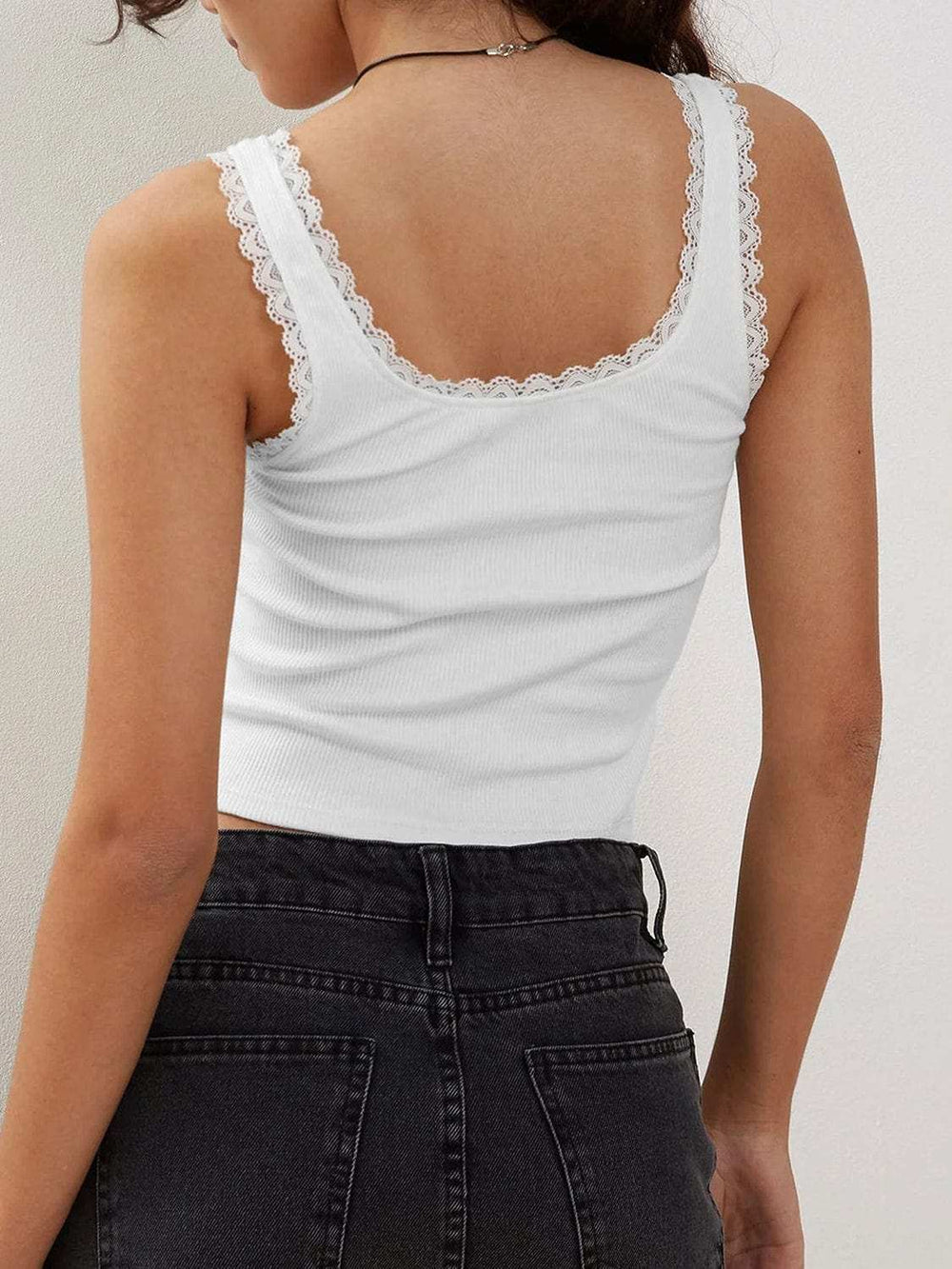 Lace Detail Square Neck Tank - Trendsi - Flyclothing LLC