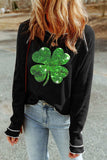 Sequin Lucky Clover Lettuce Trim Long Sleeve Top - Trendsi - Flyclothing LLC