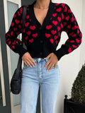 Valentine’s Day Heart V-Neck Cropped Cardigan - Trendsi - Flyclothing LLC