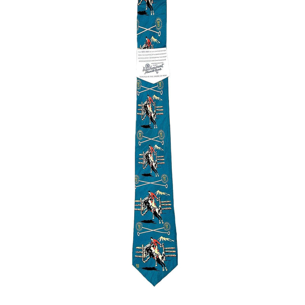 Rockmount Ranch Ware Broncs & Brands Blue Western Silk Tie - Rockmount Clothing - Flyclothing LLC