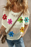 Flower Round Neck Half Sleeve Knit Cover Up - Trendsi - Flyclothing LLC