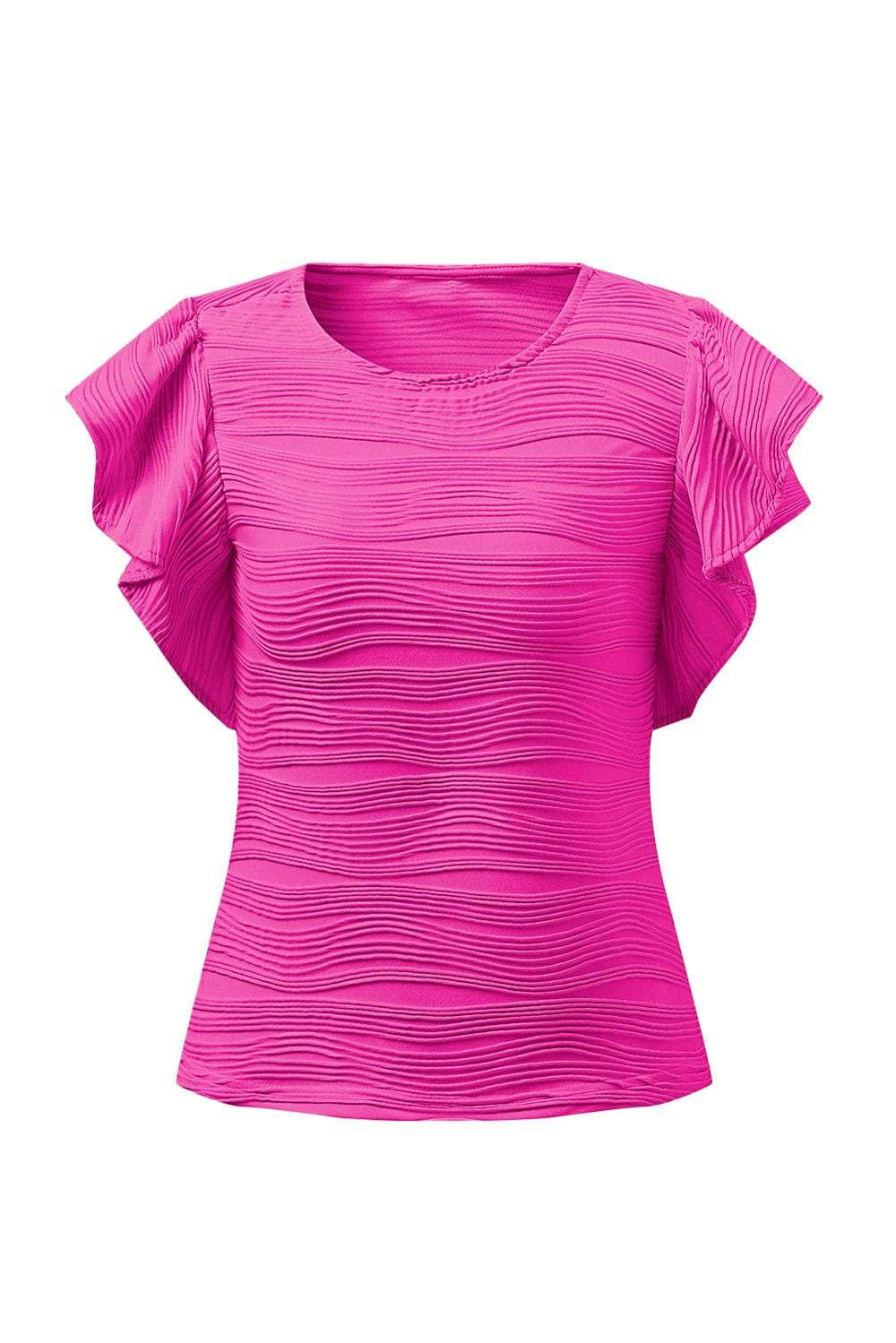 Textured Round Neck Cap Sleeve Top - Trendsi - Flyclothing LLC