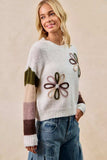 BiBi Flower Color Block Sweater - Trendsi - Flyclothing LLC