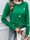 Lace Detail Heart Long Sleeve Sweater - Trendsi - Flyclothing LLC