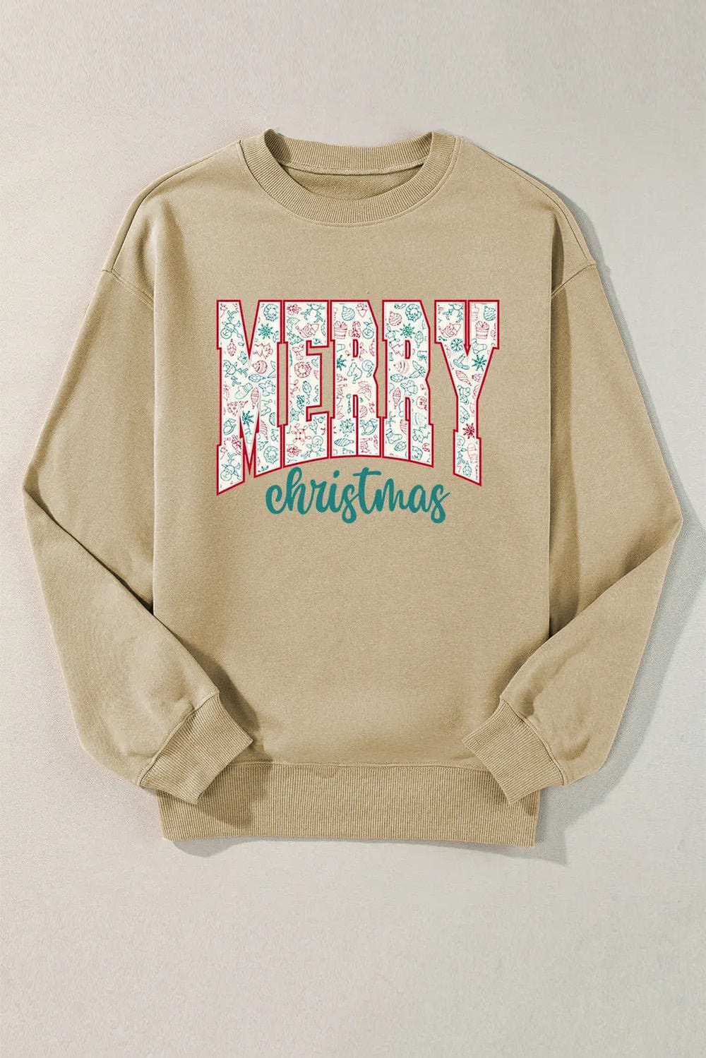 MERRY CHRISTMAS Round Neck Long Sleeve Sweatshirt - Trendsi - Flyclothing LLC