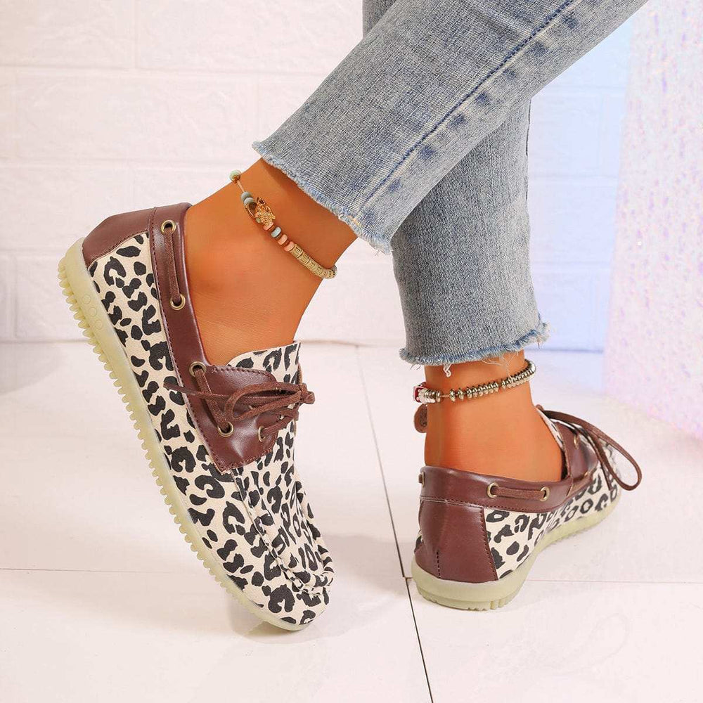 Lace Up Leopard Slip-Ons - Trendsi - Flyclothing LLC