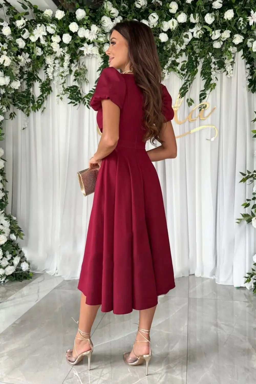 Surplice Puff Sleeve Midi Dress - Trendsi - Flyclothing LLC