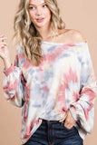 BiBi Tie Dye Print Terry Top With Puff Sleeves - Trendsi - Flyclothing LLC