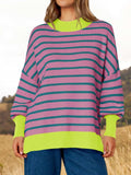 Striped Round Neck Long Sleeve Sweater - Trendsi - Flyclothing LLC