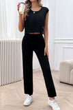 Ribbed Round Neck Top and Pants Set - Trendsi - Flyclothing LLC