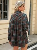 Pocketed Plaid Collared Neck Long Sleeve Shirt - Trendsi - Flyclothing LLC