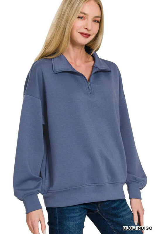 Zenana Scuba Quarter-Zip Sweatshirt - Trendsi - Flyclothing LLC