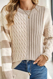 Cable-Knit Color Block Round Neck Sweater - Trendsi - Flyclothing LLC