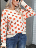 Angel Wings Maple Leaf Round Neck Long Sleeve Sweater - Trendsi - Flyclothing LLC