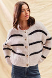 SO ME Stripe Soft Touch Button Cozy Sweater Cardigan - Trendsi - Flyclothing LLC