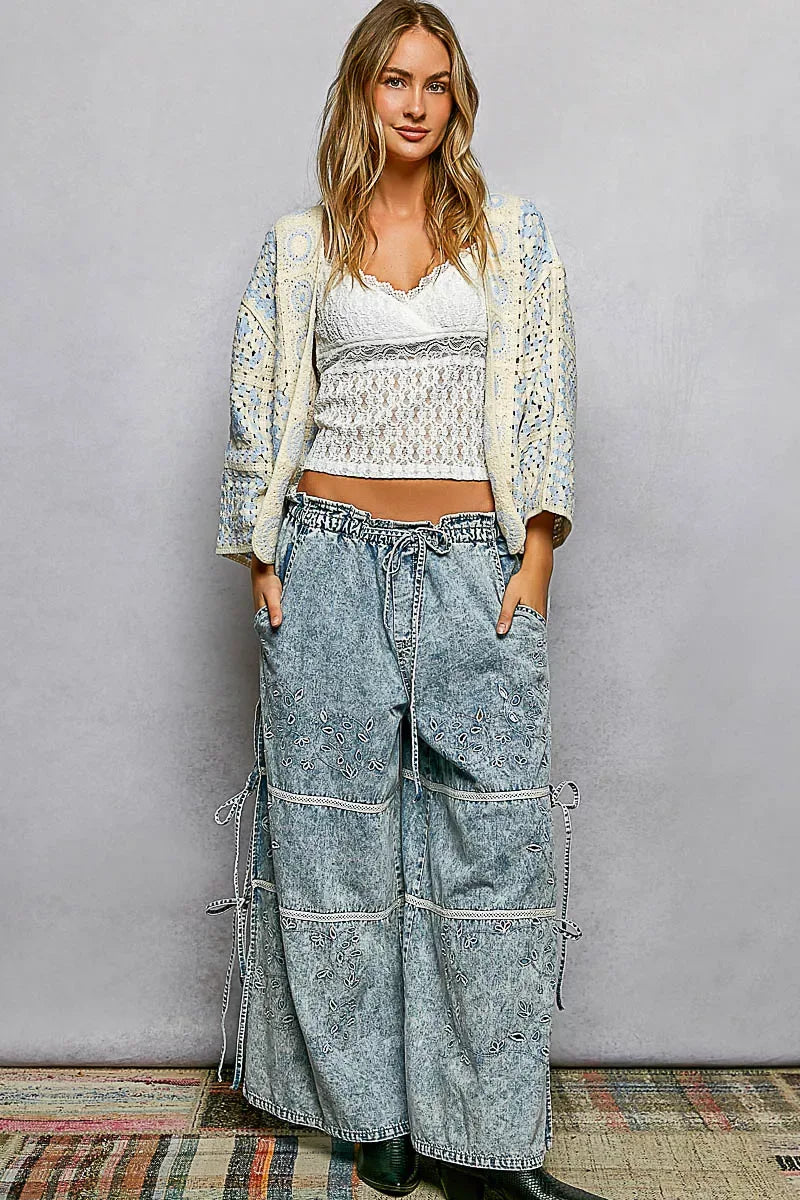 POL Open Front Crochet Cardigan with Granny Square Pattern - Trendsi - Flyclothing LLC