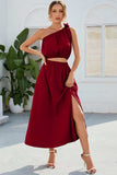 Ruched One Shoulder Top and Slit Skirt Set - Trendsi - Flyclothing LLC