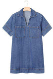 Short Sleeve Collared Patched Pocket Denim Mini Dress - Trendsi - Flyclothing LLC