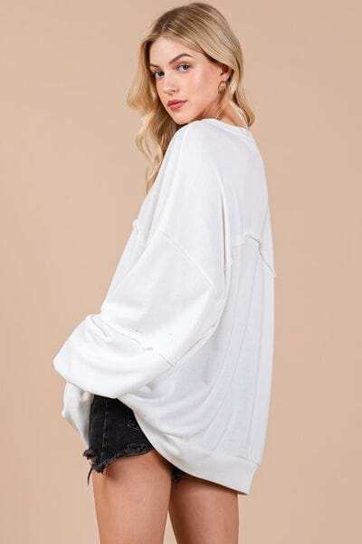 Ces Femme Exposed Seam Long Sleeve Sweatshirt - Trendsi - Flyclothing LLC