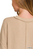 Zenana Long Sleeve Drop Shoulder Rib Top - Trendsi - Flyclothing LLC