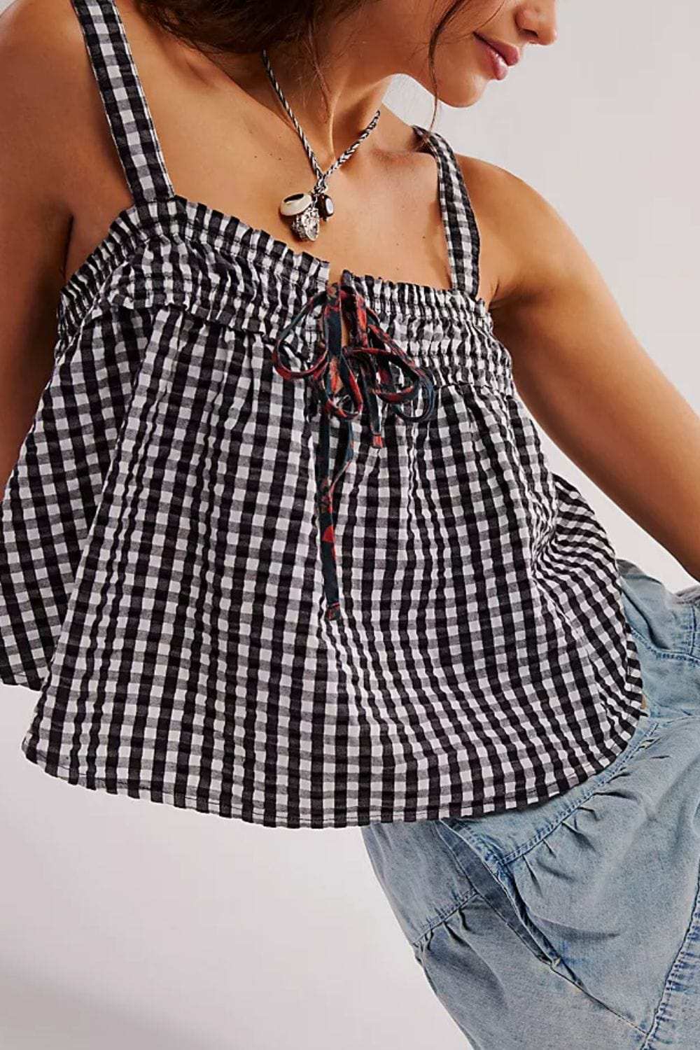 Tied Front Textured Square Neck Cami - Trendsi - Flyclothing LLC