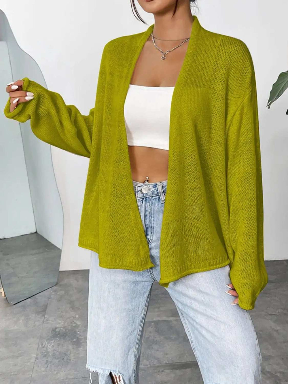 Open Front Dropped Shoulder Cardigan - Trendsi - Flyclothing LLC