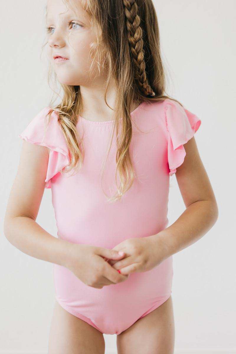 Bubblegum Pink S/S Flutter Sleeve Leotard - Mila & Rose ® - Flyclothing LLC