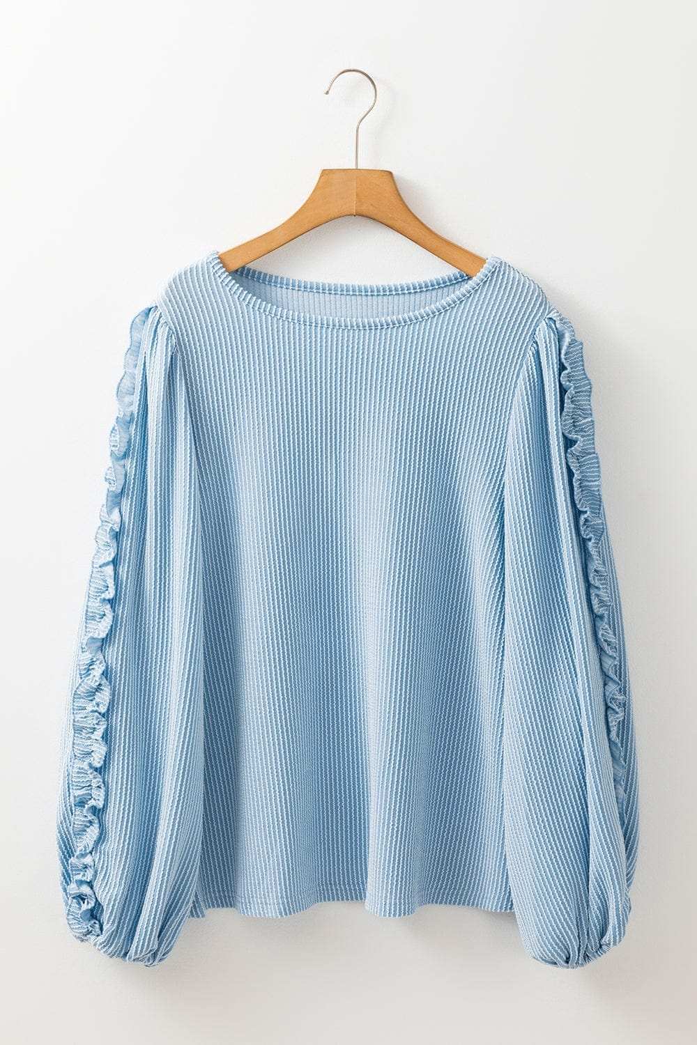 Frill Texture Round Neck Long Sleeve Sweatshirt - Trendsi - Flyclothing LLC