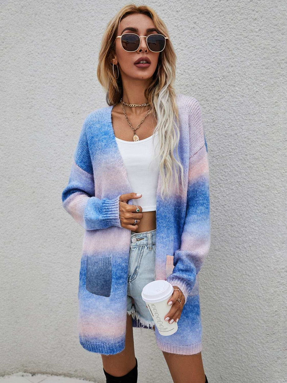 Angel Wings Full Size Pocketed Open Front Gradient Cardigan - Trendsi - Flyclothing LLC