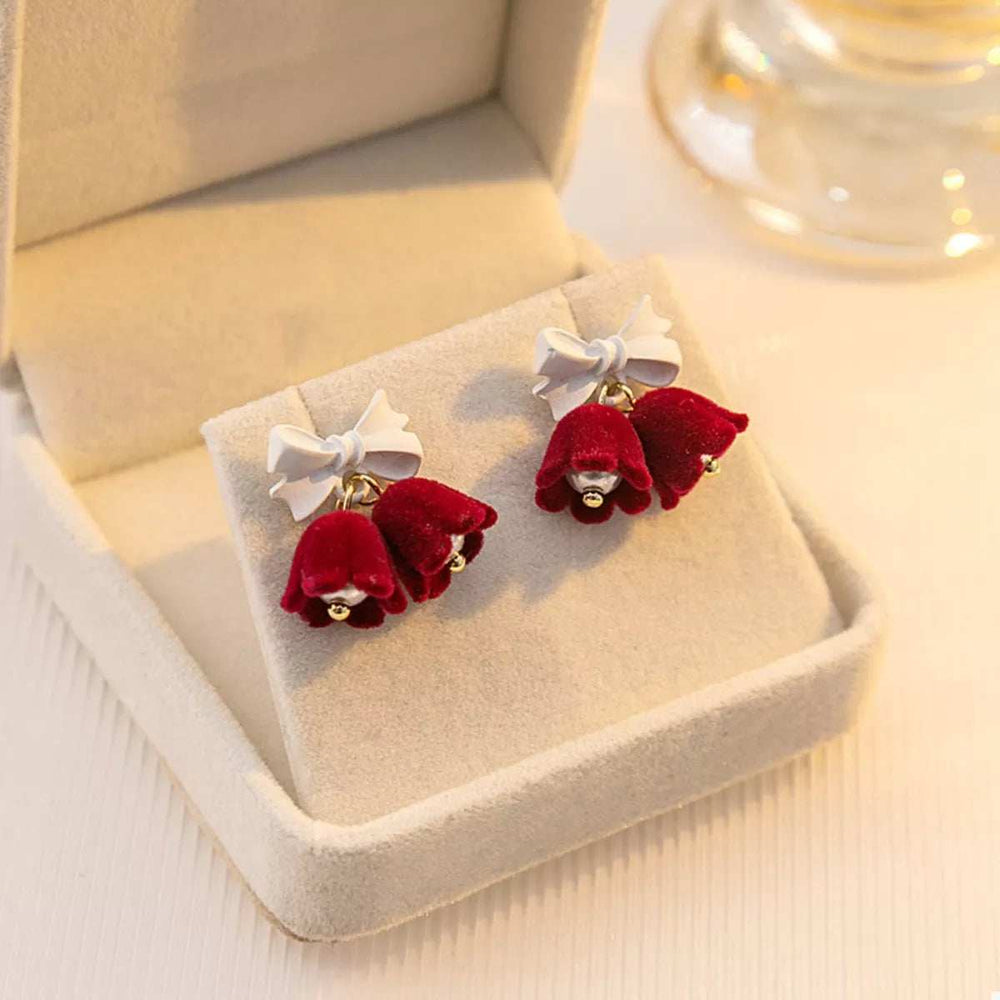 Velvet Bell Earrings with Bow - Trendsi - Flyclothing LLC